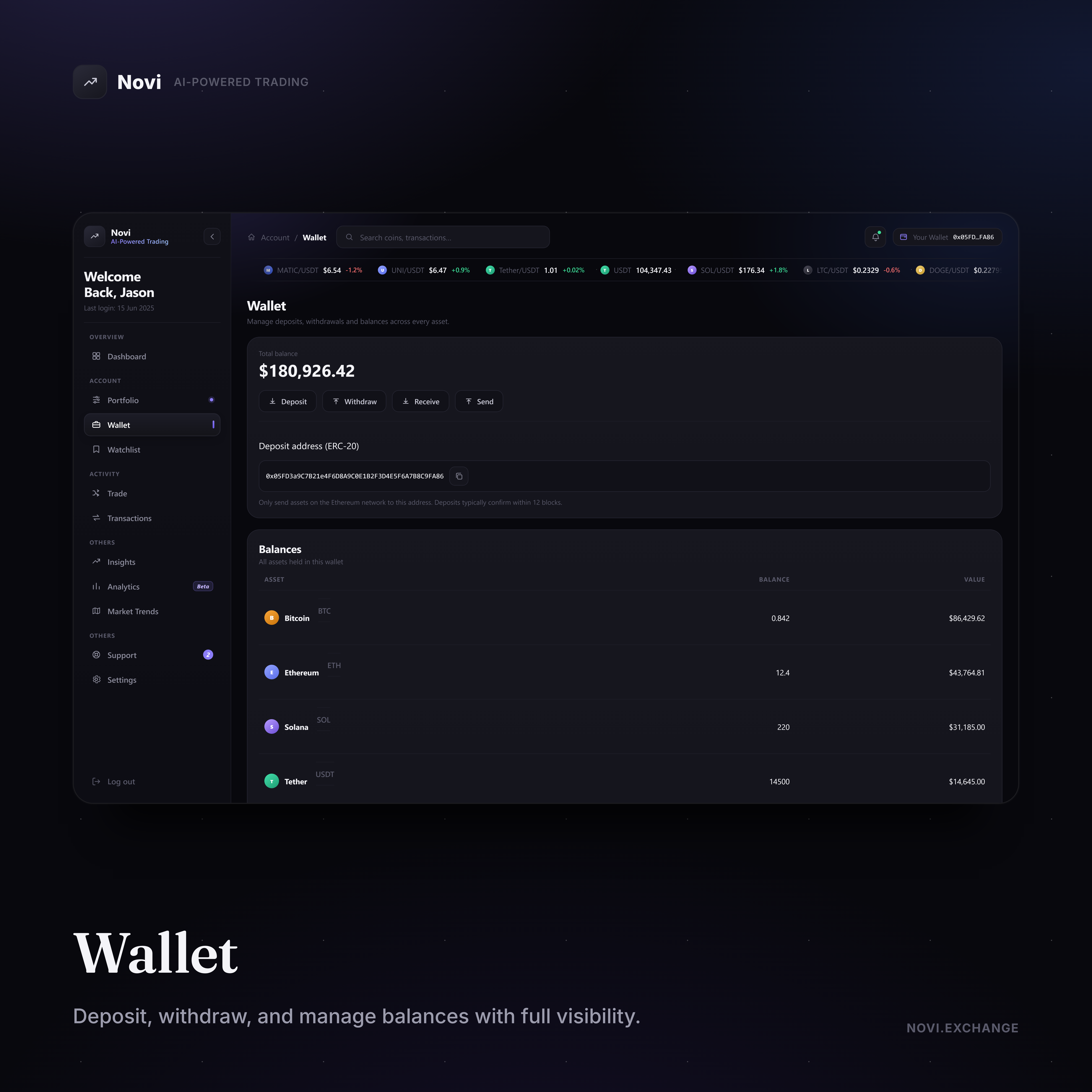 Novi Exchange wallet