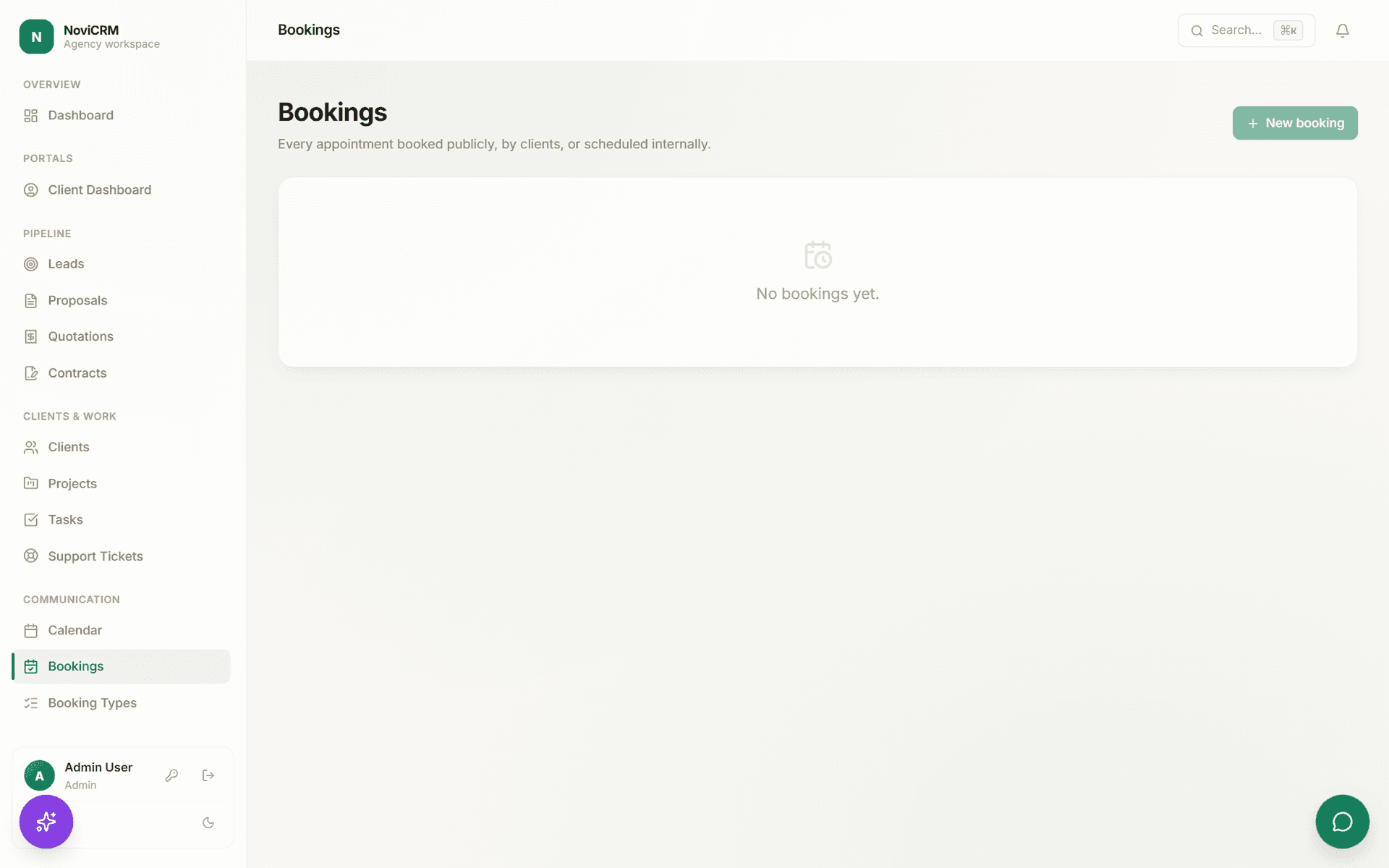 NoviCRM bookings calendar