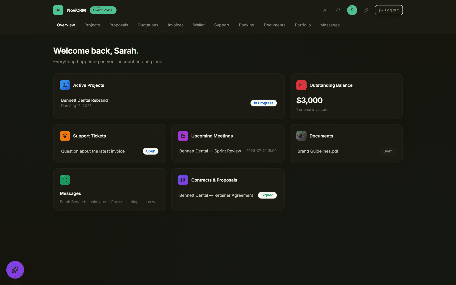 NoviCRM client portal overview