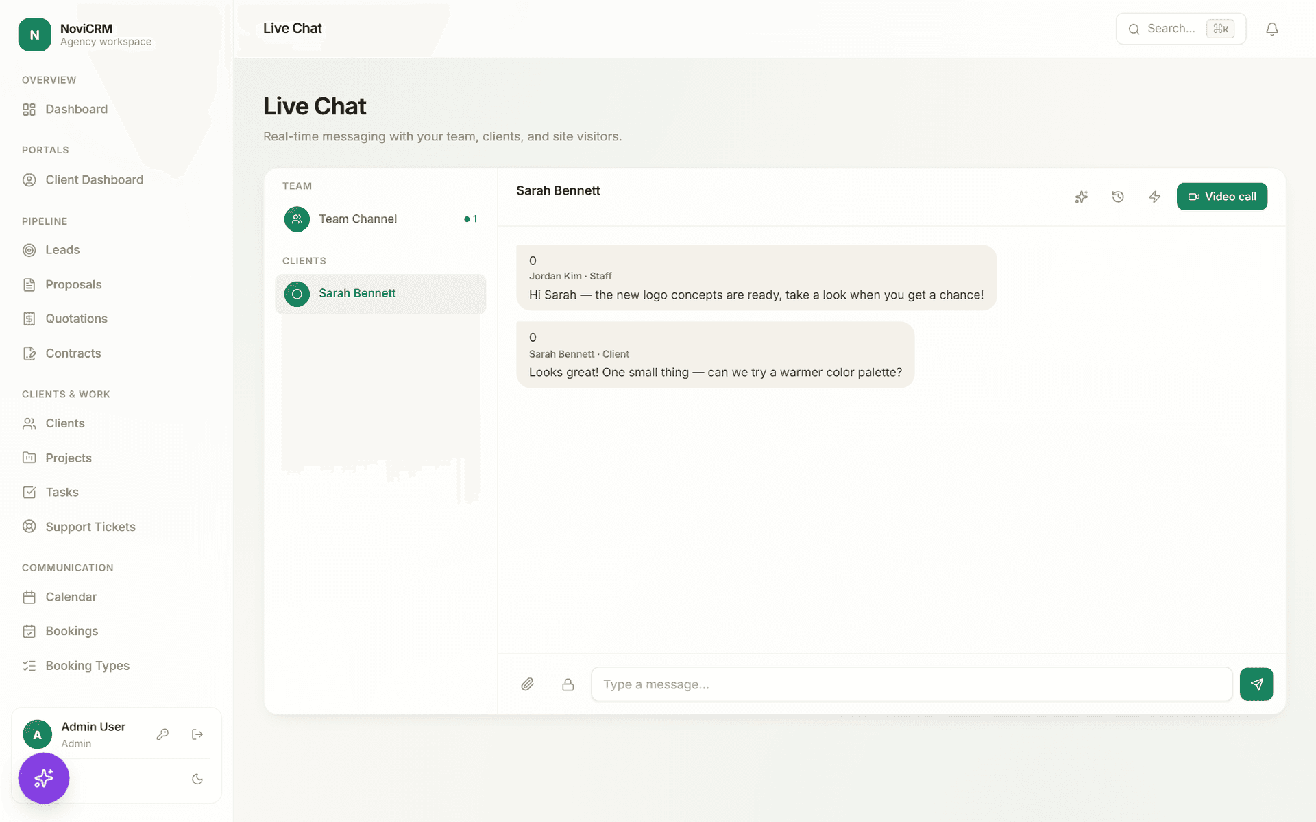 NoviCRM live chat