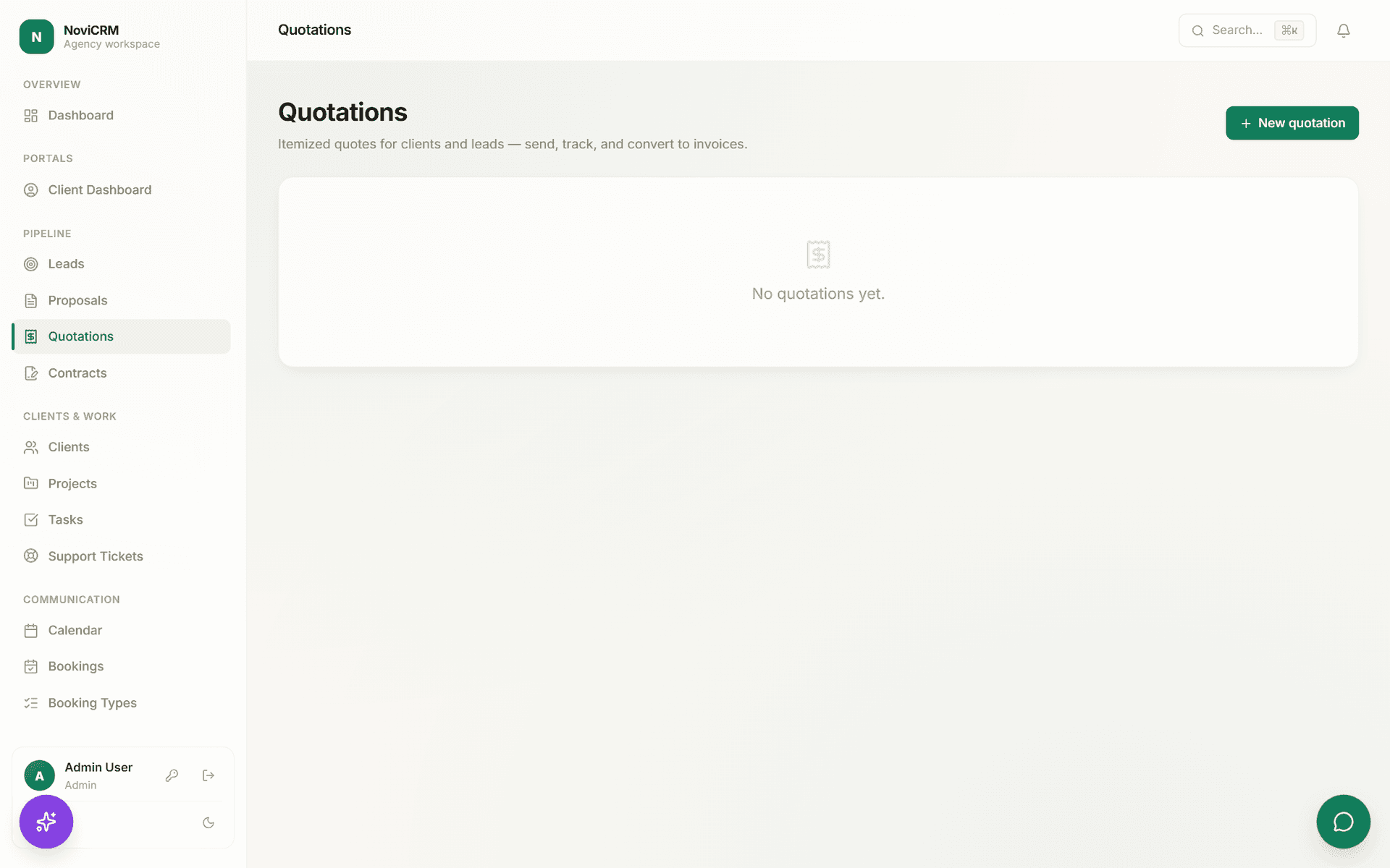 NoviCRM quotations screen