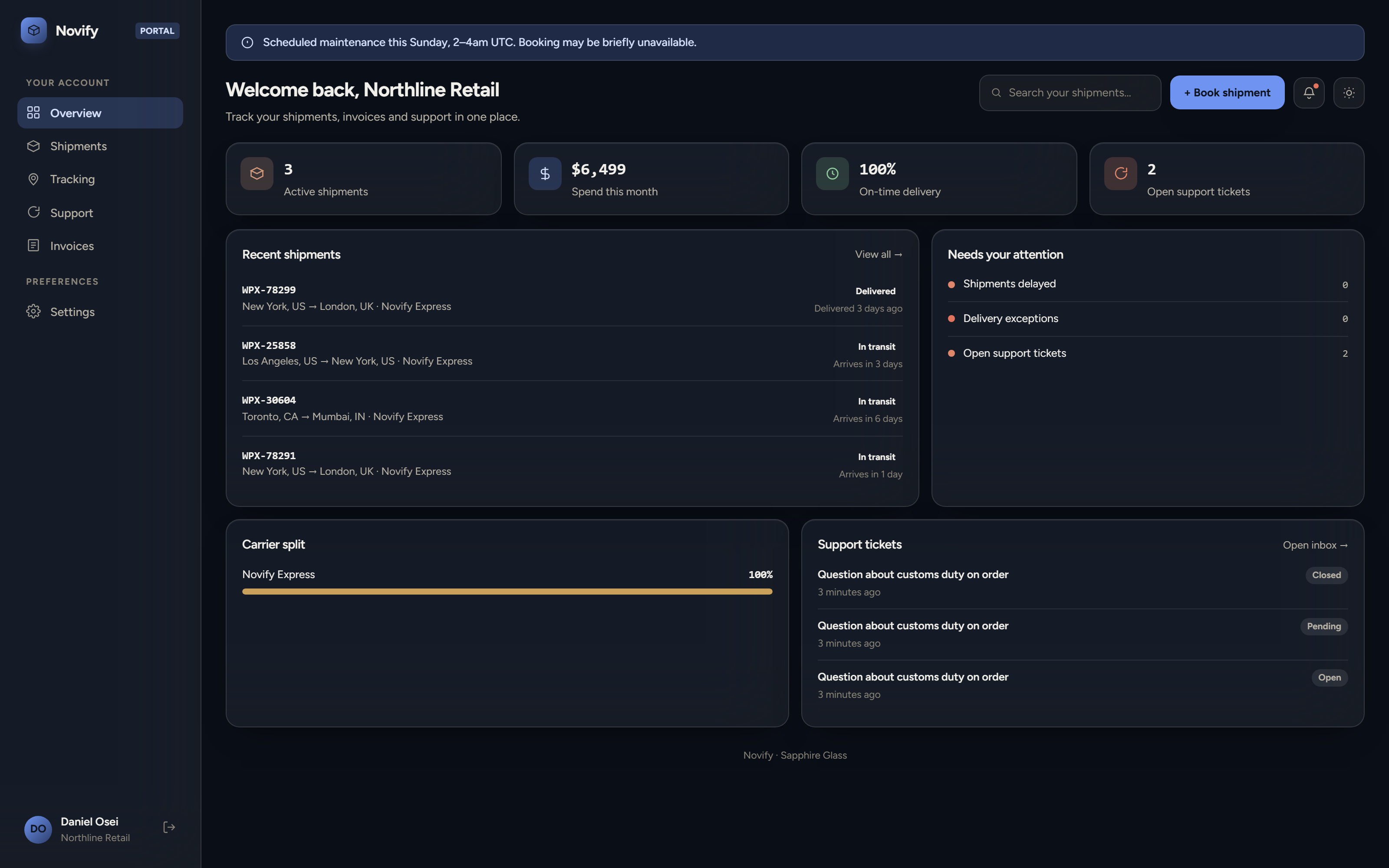 Customer Portal — Sapphire Glass