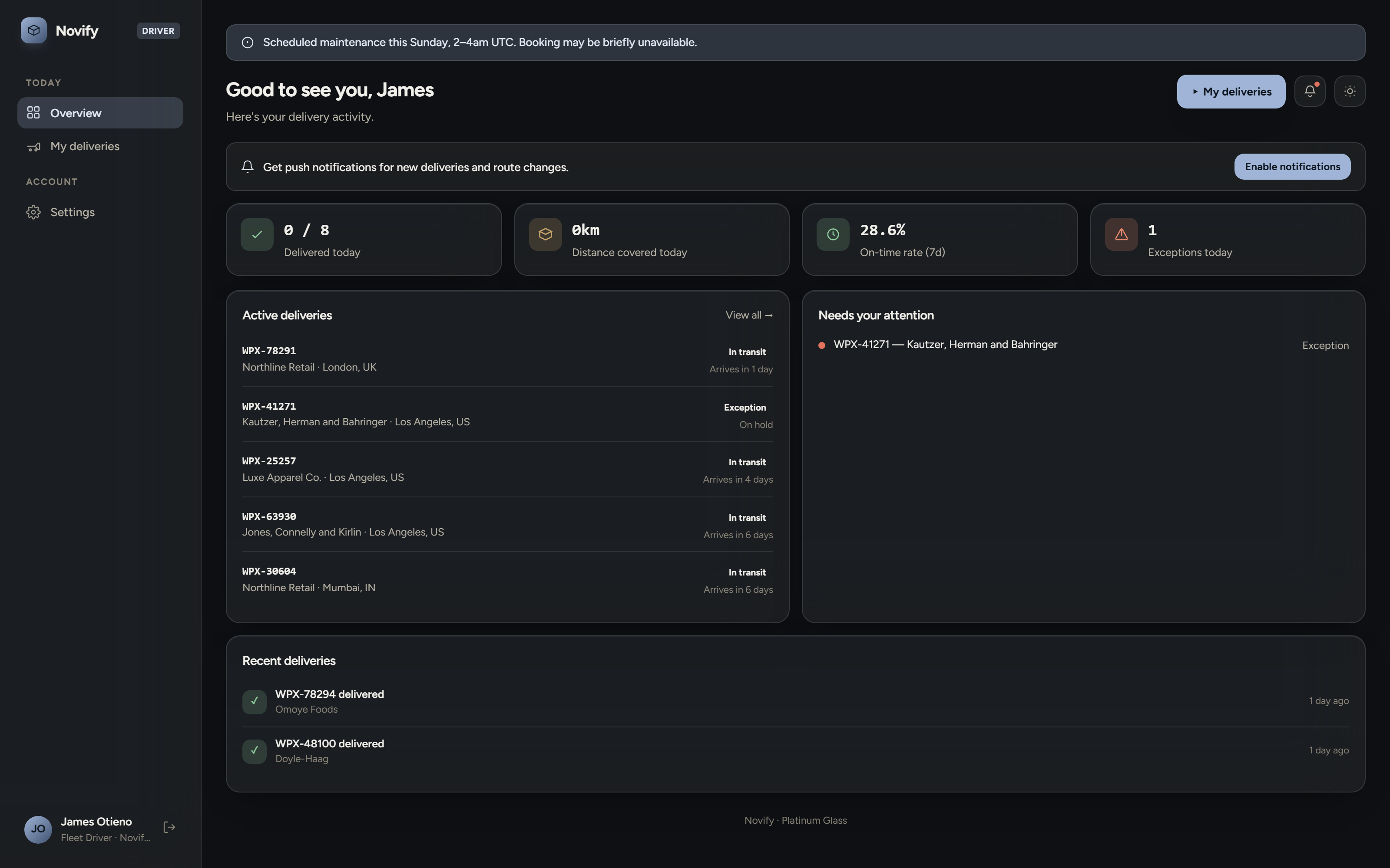 Driver App — Platinum Glass